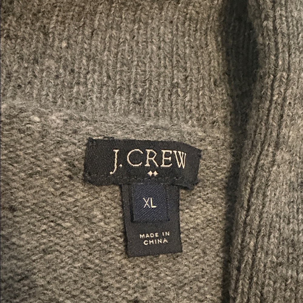 J Crew Lambs Wool Cardigan Sweater Shawl Collar Pockets Gray Unisex XL - Picture 5 of 7